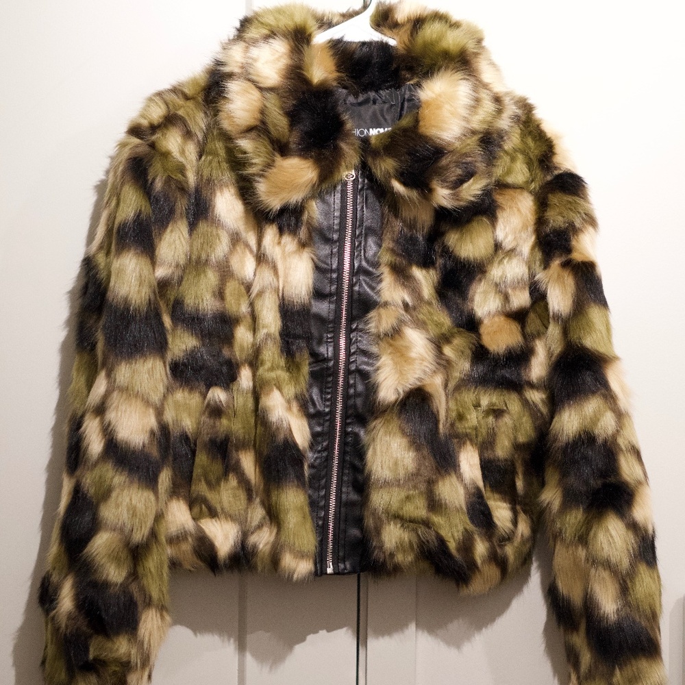 INCOGNITO CAMO FAUX FUR JACKET OLIVE FASHION NOVA FAUX FUR CROP JACKET